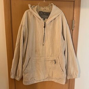 Express Vintage Corduroy Hooded Pullover Half Zip Jacket Cream Size Large